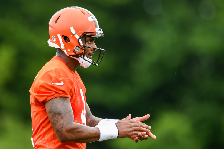 Deshaun Watson during the Cleveland Browns mandatory minicamp on June 14, 2022 in Berea, Ohio.