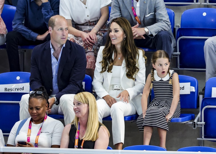 Image: Prince William, Duke of Cambridge,  Princess Charlotte of Cambridge and Catherine, Duchess of Cambridge attend the Commonwealth Games in Birmingham on August 2, 2022.