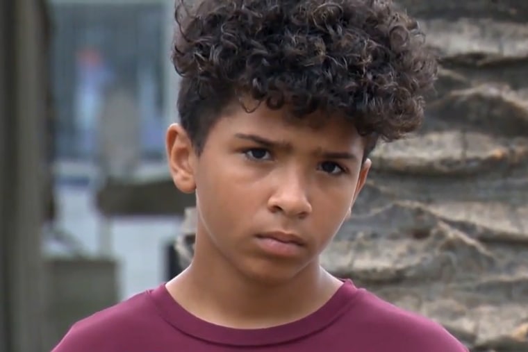 Image: Elijah Hunter, 11, at a news conference where his family claimed he was tackled by police at the California State Fair last week on Kids Day.