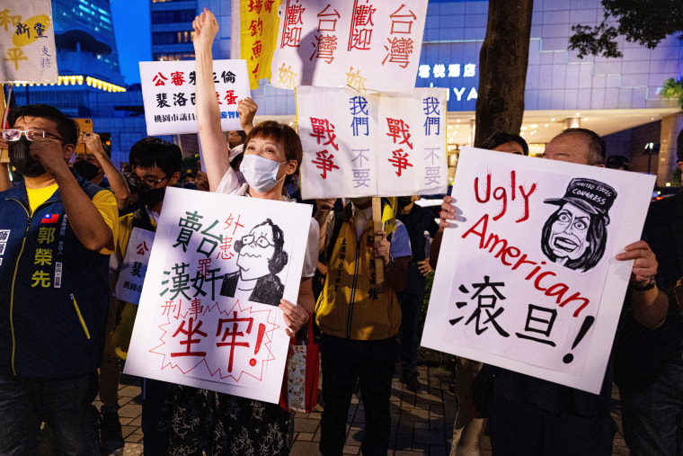 Demonstrators in Taiwan take part in a protest against Speaker of the House Nancy Pelosi