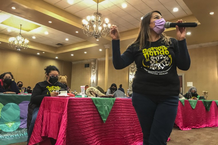 Veronica Cruz, director of Las Libres or The Free, an abortion advocacy group, speaks during a meeting of Mexican and American activists, in Matamoros, Mexico, on Jan. 21, 2022.