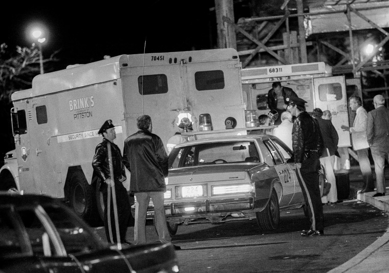 Image: Police at the scene of a Brinks armored truck robbery at the Nanuet Mall in Nanuet, N.Y., where multiple police officers and a Brinks guard were killed earlier during the robbery on Oct. 21, 1981.