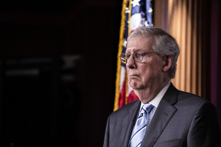 Senate Minority Leader Mitch McConnell, R-Ky., attends a press conference on July 26, 2022, at the Capitol.