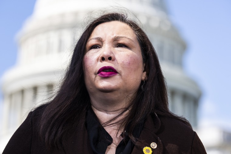 Sen. Tammy Duckworth, D-Ill., speaks about her support for abortion rights at the Capitol on May 19, 2022.
