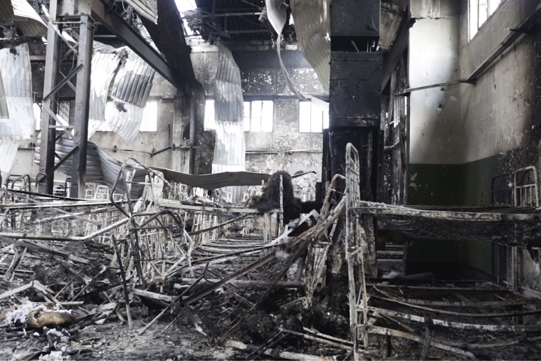 The destroyed barrack at a prison in Olenivka, eastern Ukraine, on July 29, 2022.
