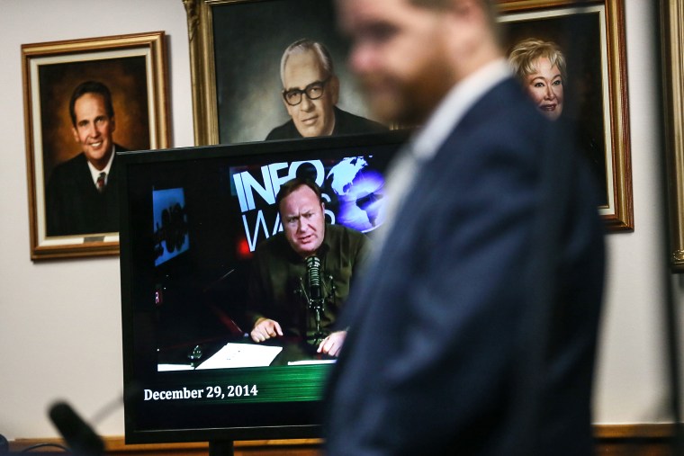 Mark Bankston, lawyer for Neil Heslin and Scarlett Lewis, parents of Sandy Hook shooting victim Jesse Lewis, gives an opening statement during the trial against Alex Jones, on July 26, 2022, at the Travis County Courthouse in Austin, Texas.