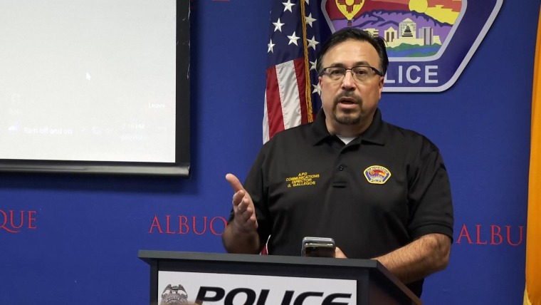 Albuquerque police spokesman Gilbert Gallegos addresses the media Saturday about the slayings of four Muslim men since November.