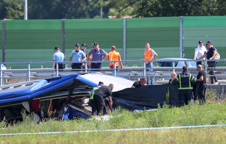 Emergency workers at the scene of a bus crash in Croatia