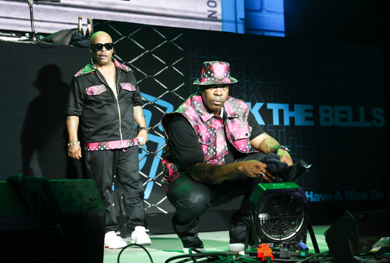 Spliff Star and Busta Rhymes perform at "Rock The Bells" at Forest Hills Stadium on Aug. 6, 2022, in New York.