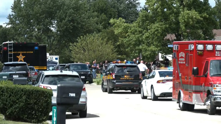 Police respond to the scene of a shooting in Butler Township, Ohio, on Aug. 5, 2022.