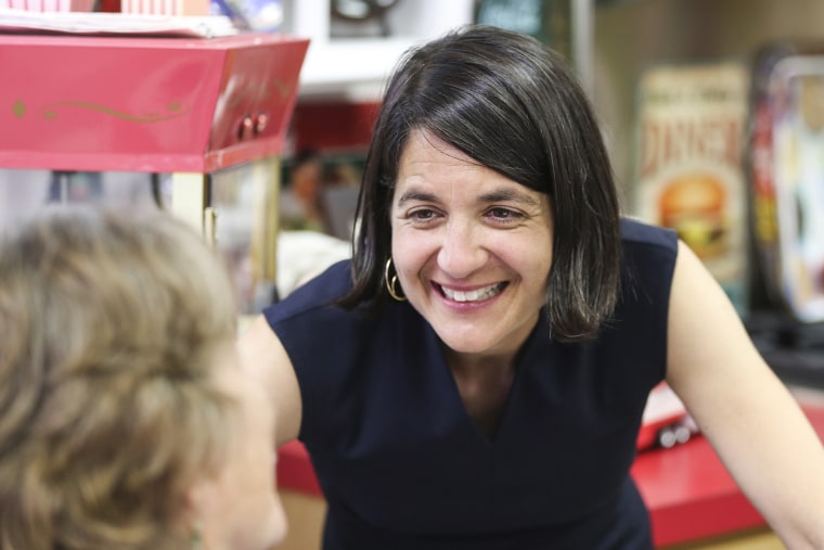 Vermont state Sen. Becca Balint, who is seeking the Democratic Party nomination to run for Vermont's vacant U.S. House seat, speaks to voters in Colchester on July 24, 2022.