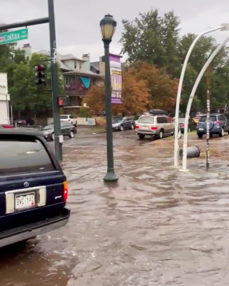 Flooding in the streets of Denver on Aug. 7, 2022.