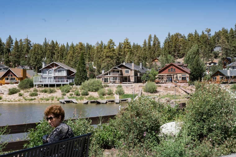 Image: Homes sit above Big Bear Lake near Boulder Bay Park on June 19, 2022.