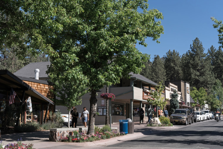 Image: Shops along Pine Knot Avenue at The Village Shops and Courtyard  on June 19, 2022.