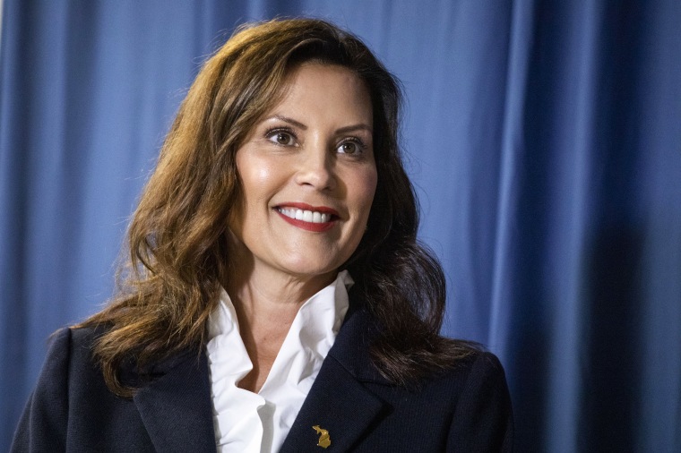 Michigan Gov. Gretchen Whitmer waits to speak at a canvass kickoff on Aug. 2, 2022, in Grand Rapids.