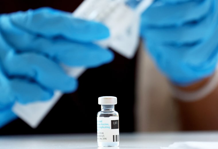 A pharmacist prepares a dose of the Jynneos monkeypox vaccine