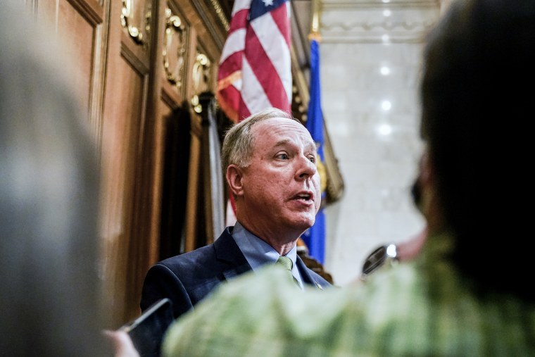 Wisconsin Assembly Speaker Robin Vos talks to the media on Feb. 15, 2022, in Madison.