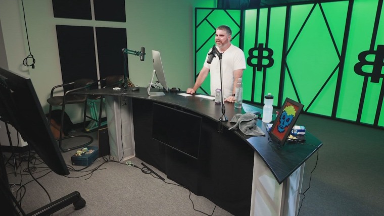 Crypto influencer Ben Armstrong in his studio for a live episode of “BitBoy Crypto.”