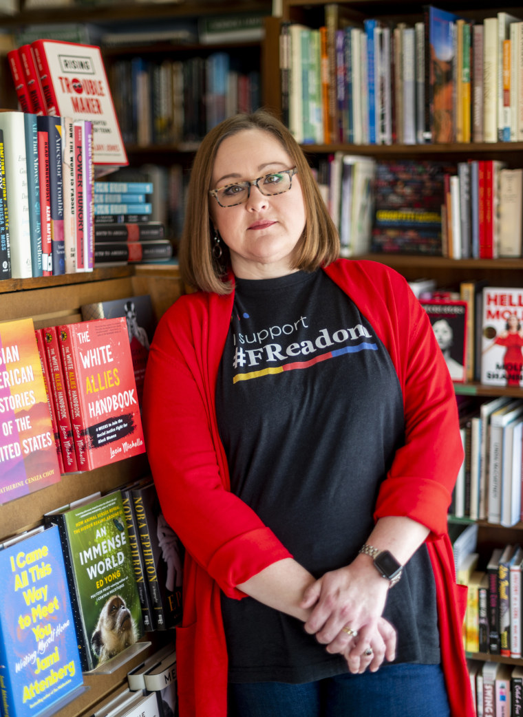 Amanda Jones poses at Cavalier House Books in Denham Springs, La., on Aug. 12, 2022.