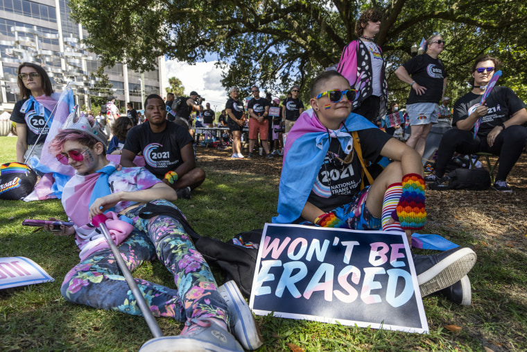 Participants sit during the National Trans Visibility March