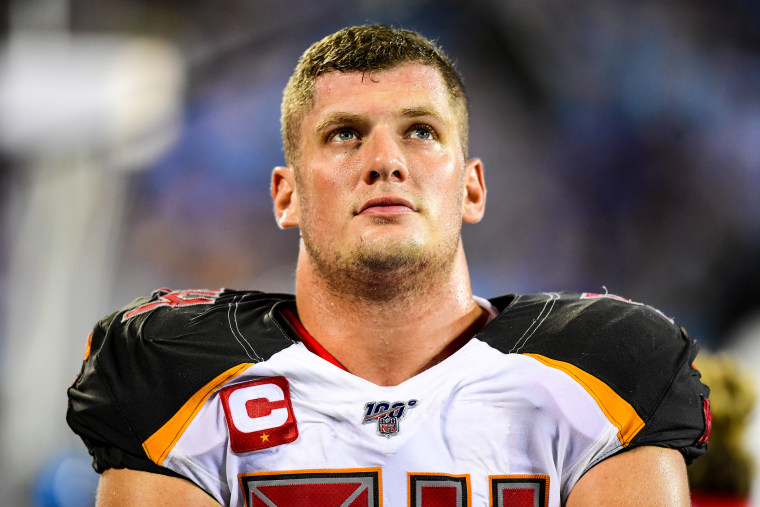 Carl Nassib #94 of the Tampa Bay Buccaneers in the second half during their game against the Carolina Panthers at Bank of America Stadium on Sept. 12, 2019, in Charlotte, N.C.