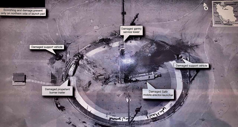 the aftermath of an explosion at Iran's Imam Khomeini Space Center