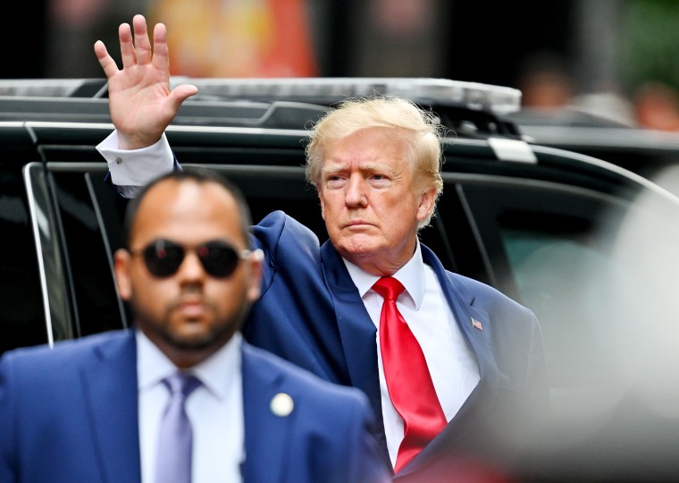 Donald Trump leaves Trump Tower to meet with New York Attorney General Letitia James for a civil investigation on August 10 in New York City.