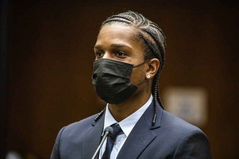 Rapper A$AP Rocky appears in a Los Angeles Superior courtroom on Aug. 17, 2022, and pleaded not guilty to assault charges stemming from a November 2021 run-in with a former friend in Hollywood.