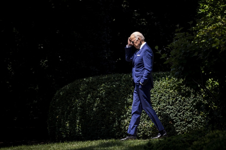 President Joe Biden departs the Oval Office and walks to Marine One on the South Lawn of the White House on July 20, 2022.