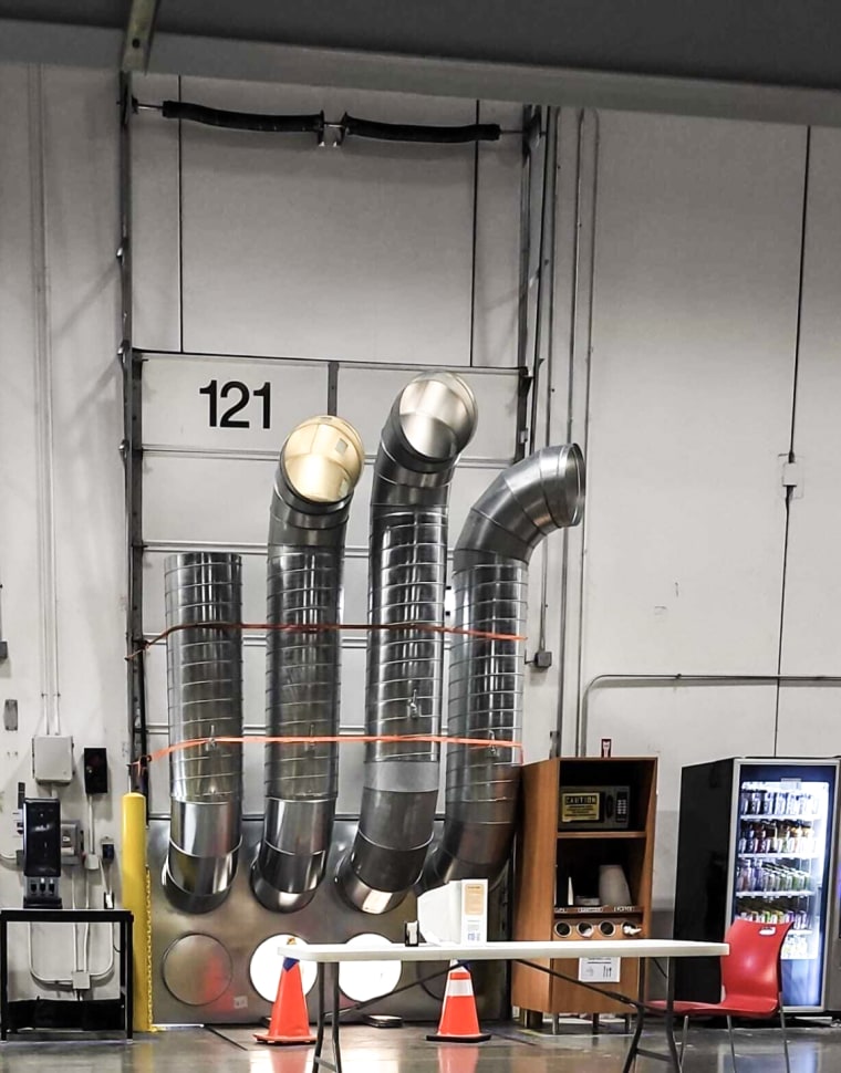 Newly installed air-conditioning equipment at Amazon's Carteret, N.J., fulfillment center.