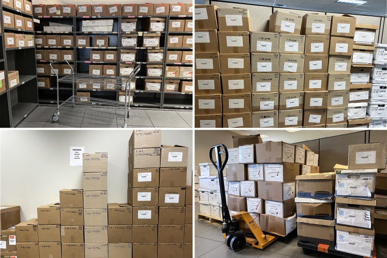 Boxes and boxes of records line the facility walls that have yet to be scanned or processed. If the center stopped receiving records now it would still take over a year to clear the backlog.