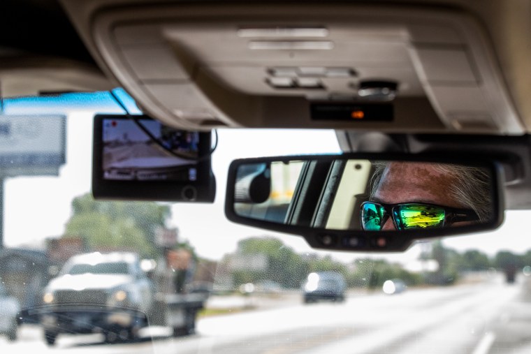 Moises Lozano installed several surveillance devices including dash cameras, busy cameras and a GoPro in his vehicle in Brackettville, Texas, on Aug. 10, 2022.