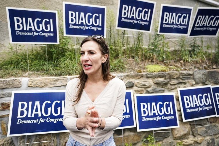New York 17th Congressional District Democratic primary candidate state Sen. Alessandra Biaggi speaks in Sleepy Holloy, N.Y., on Aug. 13, 2022.