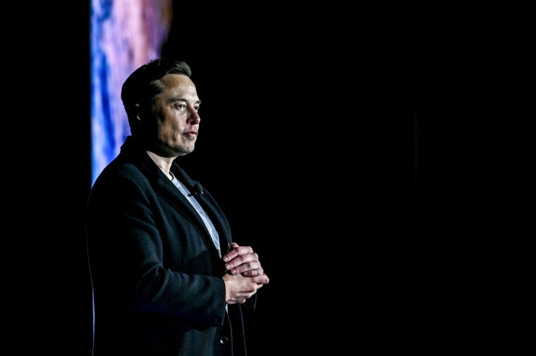 SpaceX CEO Elon Musk talks at the company's launch facility in south Texas on Feb. 10, 2022.