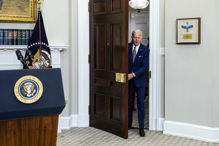 President Joe Biden arrives to speak in the Roosevelt Room of the White House on July 8, 2022.