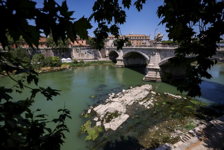 Low Water Levels On Rome's River Tiber As Italy Declares State of Emergency on Impact From Drought