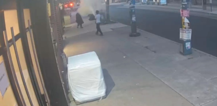 The New York Police Department is searching for a man accused of spraying a fire extinguisher at two people in separate incidents in Brooklyn on Sunday morning.
