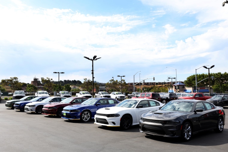 New cars are displayed on a sales lot