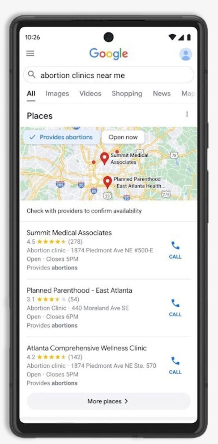 An example of how Google Search will now display an abortion-related query.