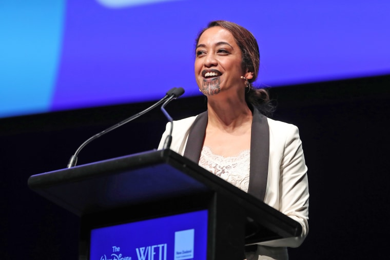 Oriini Kaipara speaks in Auckland, New Zealand, in 2019.