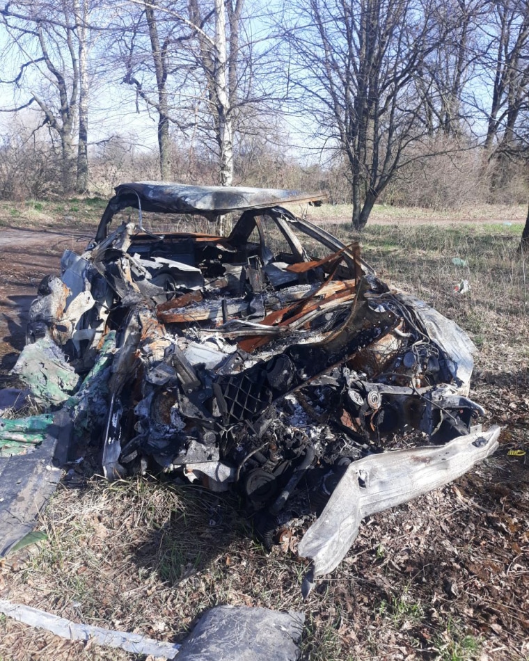 The vehicle belonging to the Bliznyuk family, which was crushed by a Russian tank, killing both parents. 