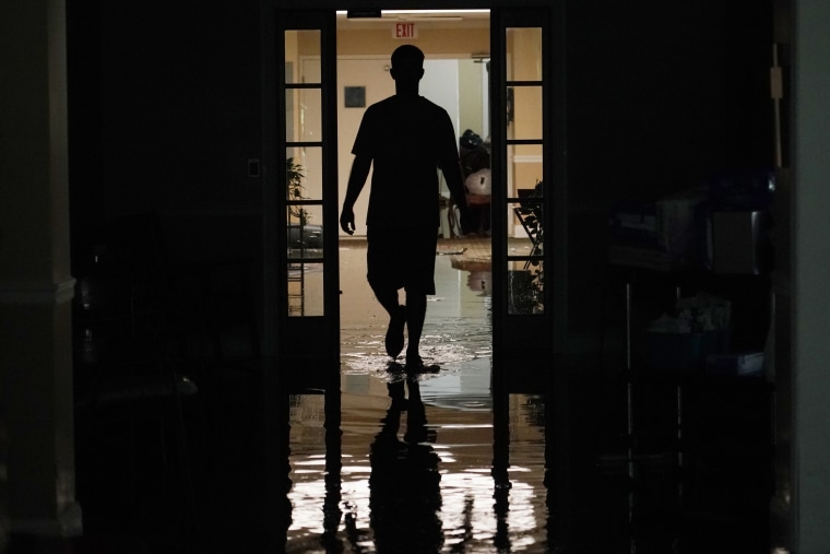 Flooding at the Peach Tree Village nursing home in Brandon, Miss., after a morning of torrential rain on August 24, 2022. 