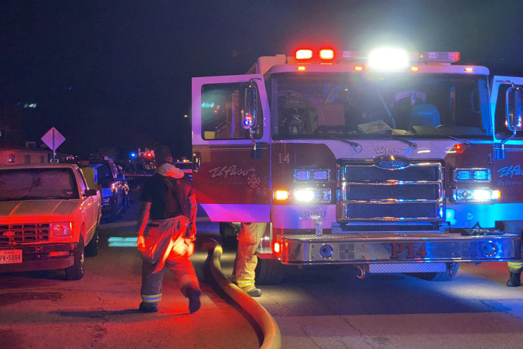 Fire crews respond to a train derailment in El Paso, Texas on Aug. 29, 2022.