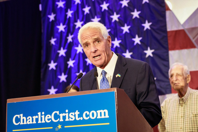 Charlie Crist, Democratic gubernatorial candidate for Florida, speaks during a primary night party in Saint Petersburg, Flora., on Aug. 23, 2022.