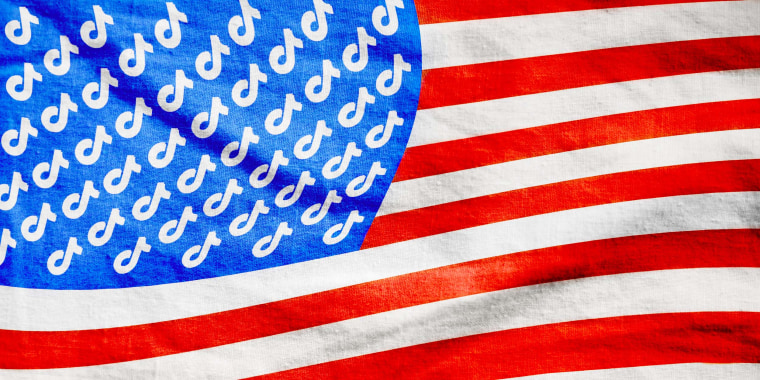Photo Illustration: An American flag with TikTok logos replacing the 50 stars