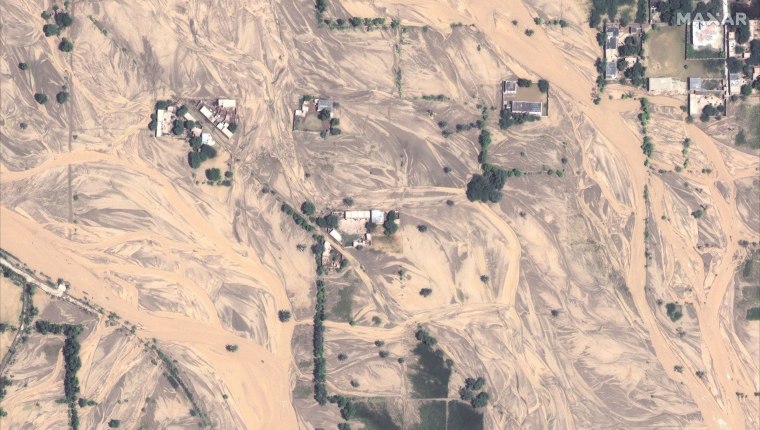 Image: An area of farmland after floodwaters arrived in Gudpur, Punjab Province, Pakistan on Aug. 30, 2022.