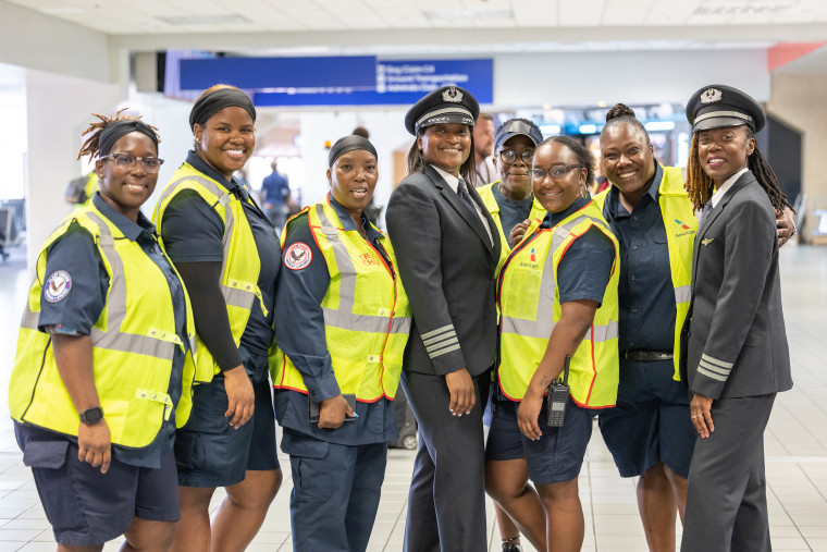 Some of the women who took part in the flight.