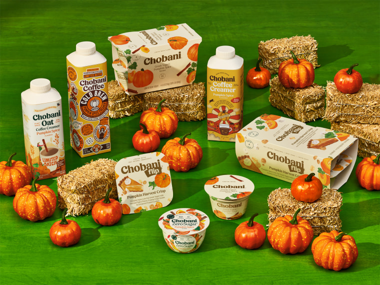 A spread of Chobani's new and returning pumpkin spiced faves.