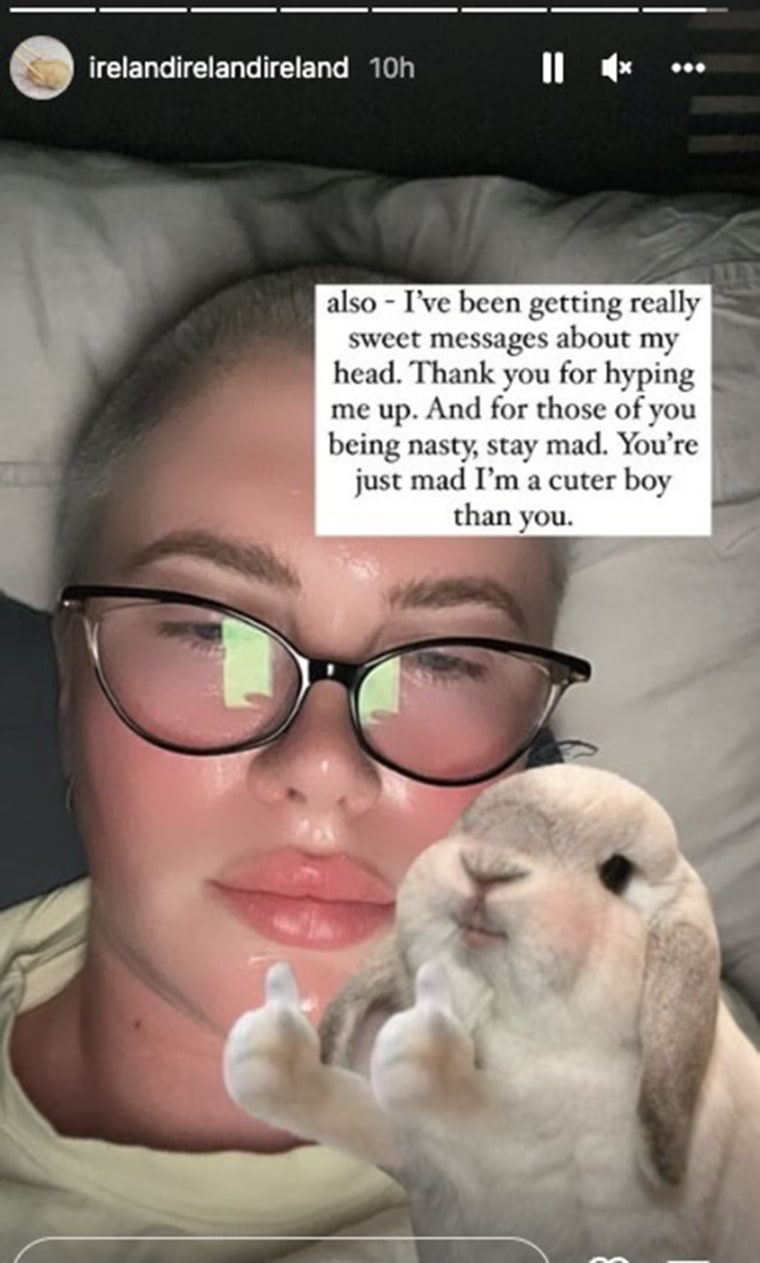 Baldwin responded to her critics on her Instagram stories after revealing her buzz cut.