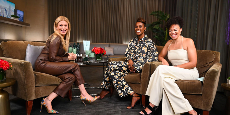 Jill Martin sits down with Issa Rae (left) and her sister-in-law, Hannah Diop (right), co-founders of Sienna Naturals.